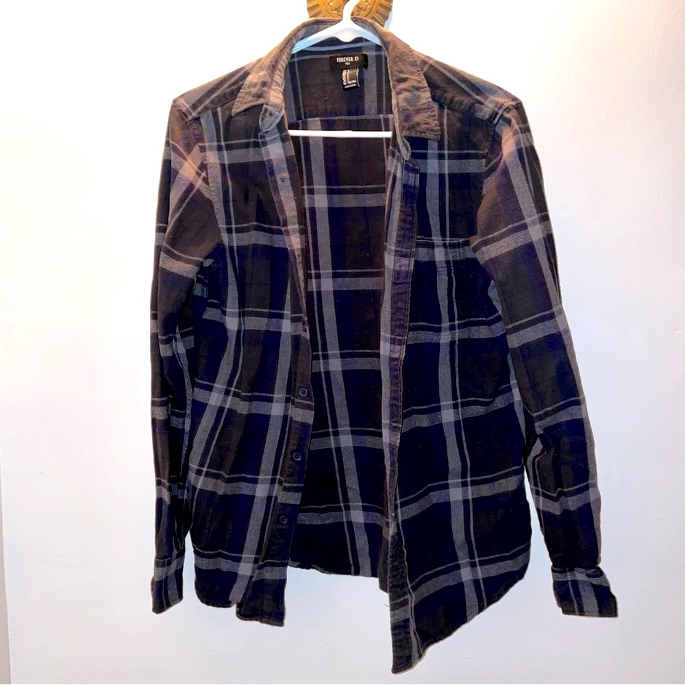 Forever 21 Men’s Brown Plaid Flannel Button Down Shirt Size Small